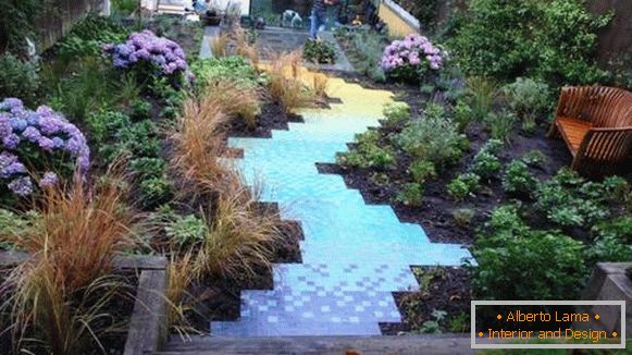 Creative design of garden paths with tiles