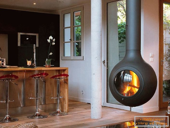 Rotating suspended fireplace