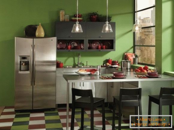 Small kitchen in green color