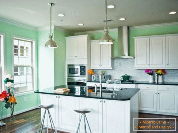 Kitchen in light green color