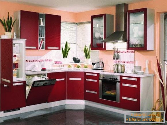 Kitchen with peach-colored walls