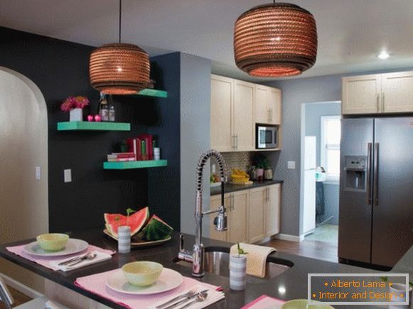 Modern kitchen with gray walls