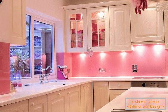 Kitchen with light pink walls
