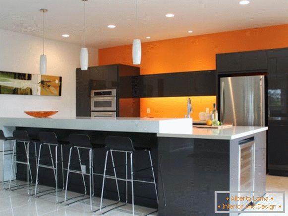 Kitchen with an orange wall
