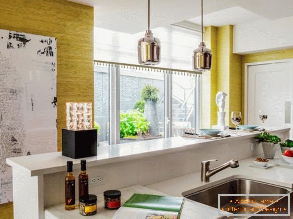 Kitchen with textured yellow walls