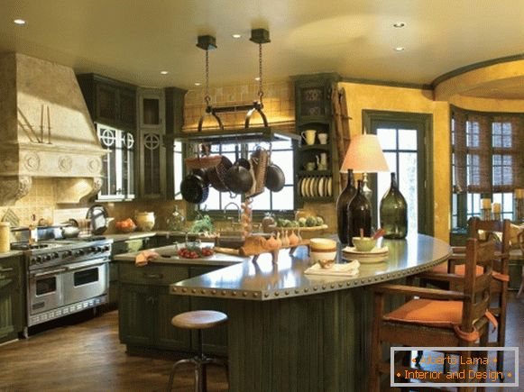 Yellow-green kitchen in country style