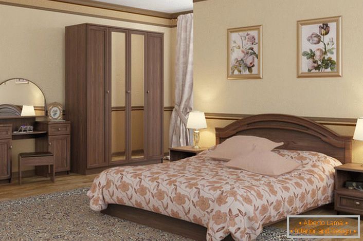 The unsurpassed interior of the bedroom in the Art Nouveau style is emphasized by properly selected modular furniture.