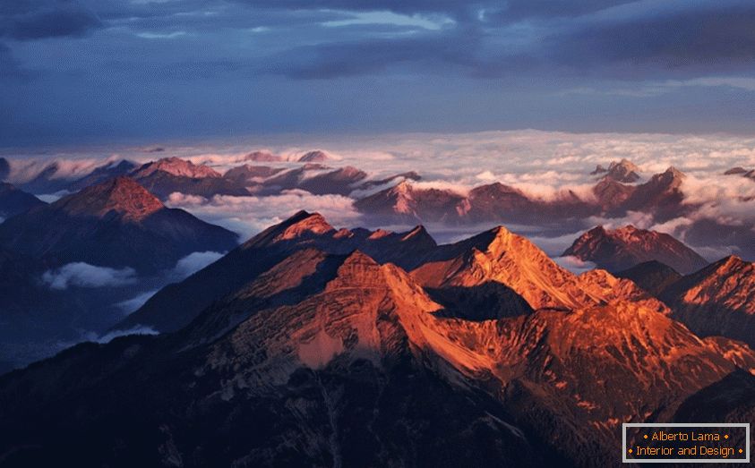 Alpine mountains in the clouds