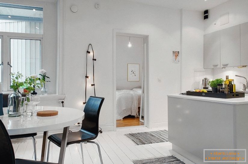 Interior of studio apartment in Scandinavian style