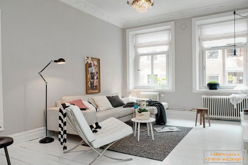 The living room of studio apartment in Scandinavian style