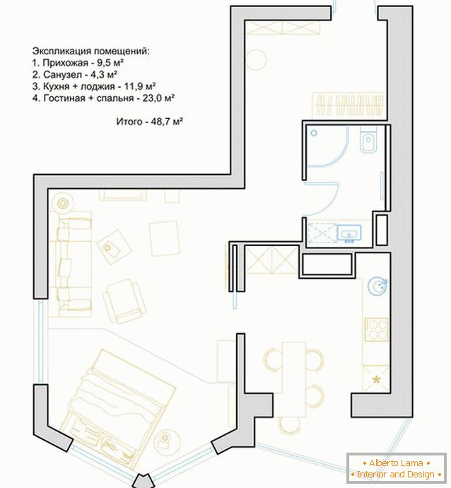 Layout of a bright apartment for a girl