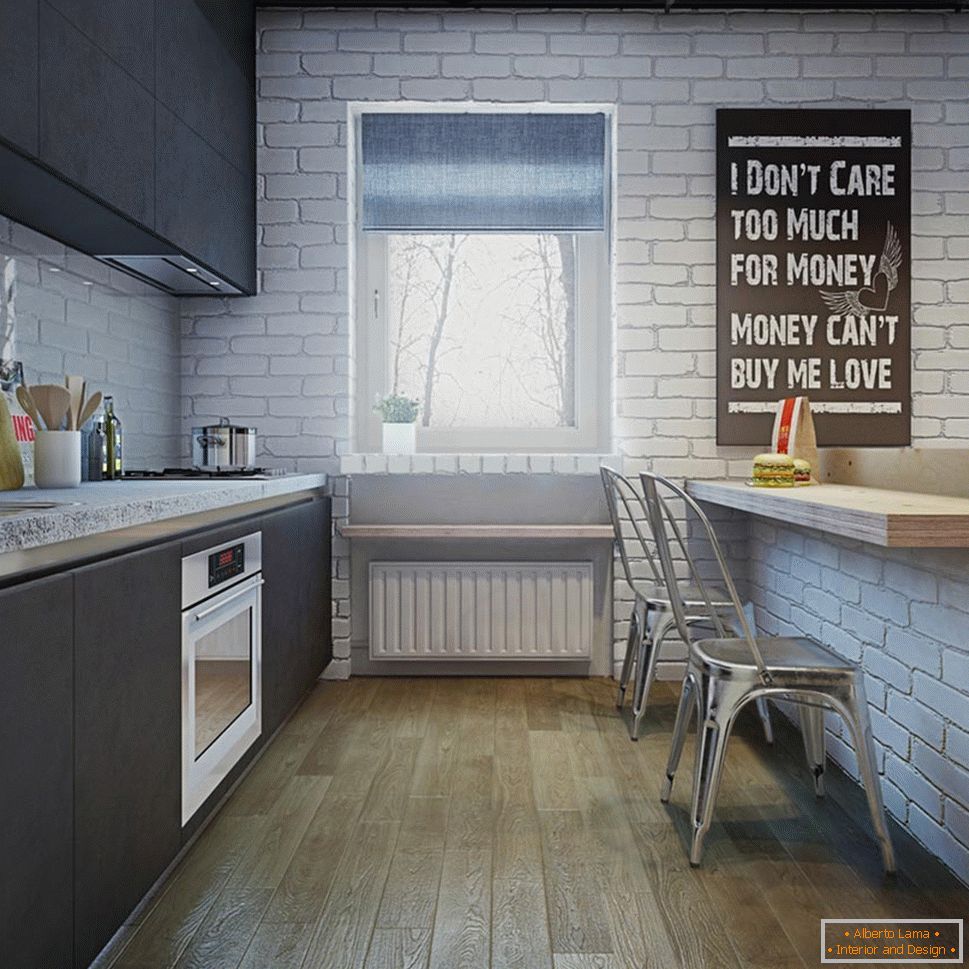 Brickwork in the interior of a small apartment