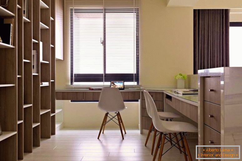 good-looking-design-office-interior-ideas-cream-wall-paint-color-l-shape-computer-desk-wooden-large-storage-racks-chest-of-drawers-glass-windows-with-blinds-white-gray-brown-laminated
