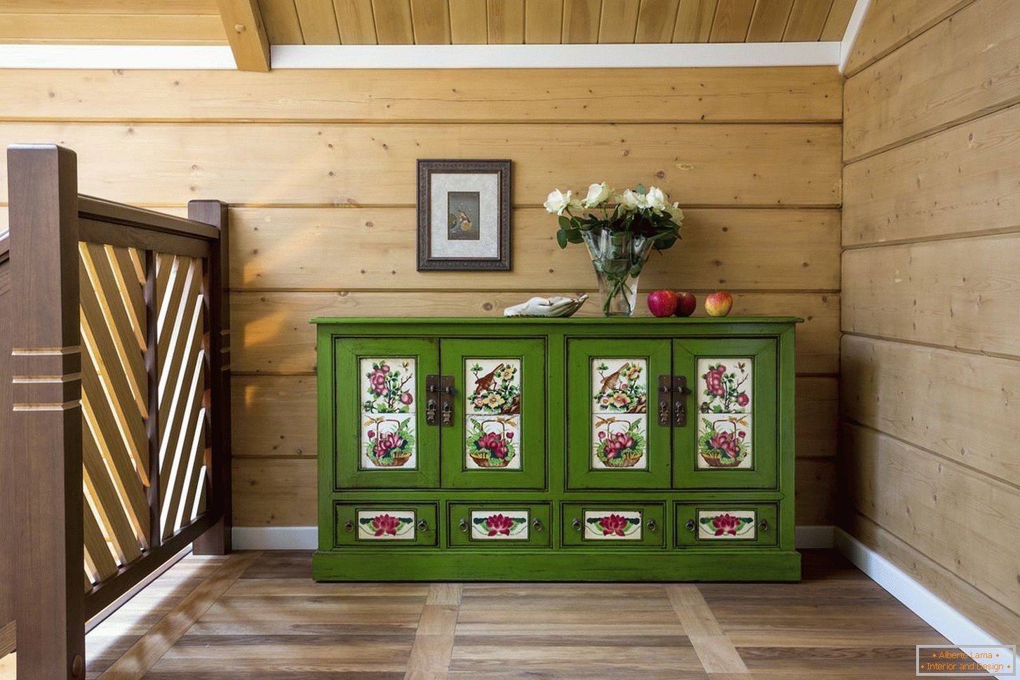 Interior of a tree with a green chest of drawers