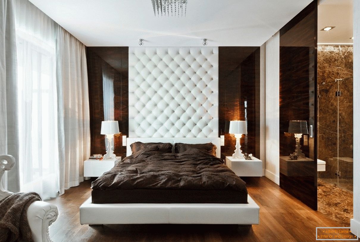 White combined with brown in the bedroom decor