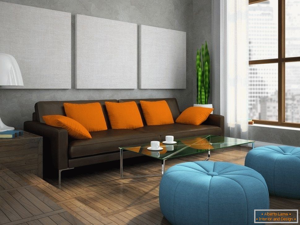 Blue and orange in the interior of brown tones