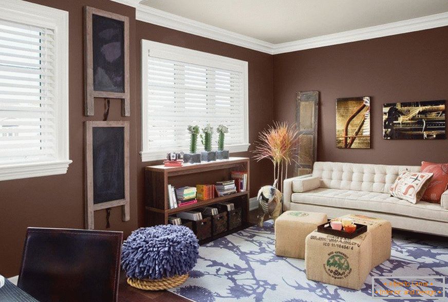 Brown interior and bright details in the room