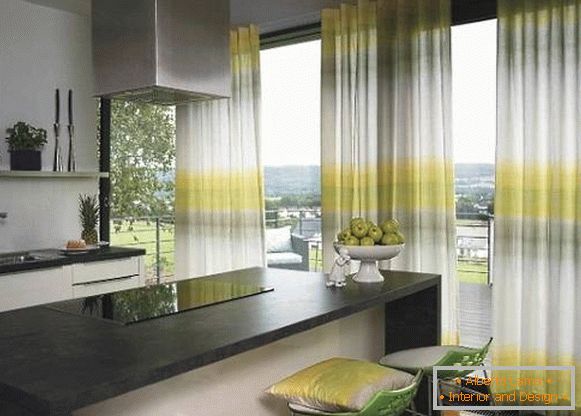 Kitchen design with lemon-colored curtains photo 2016