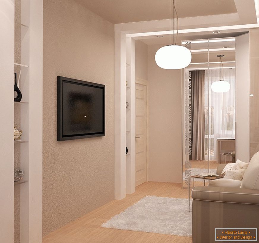 Example of interior design of a small living room in the photo