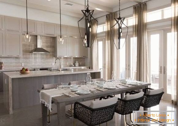 светло бежевая стильная kitchen furniture с обеденной зоной
