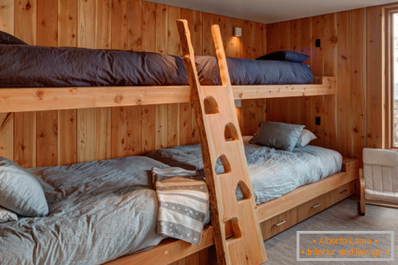 Homemade bunk bed made of wood