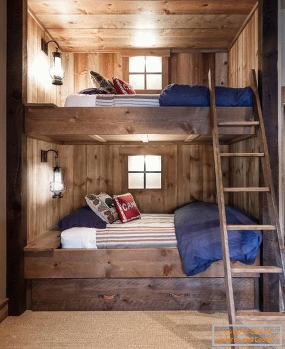 Cozy two-storey bed made of wood