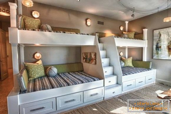 Bunk bed with drawers for 4 children