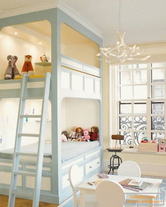 Beautiful room for girls with a bunk bed