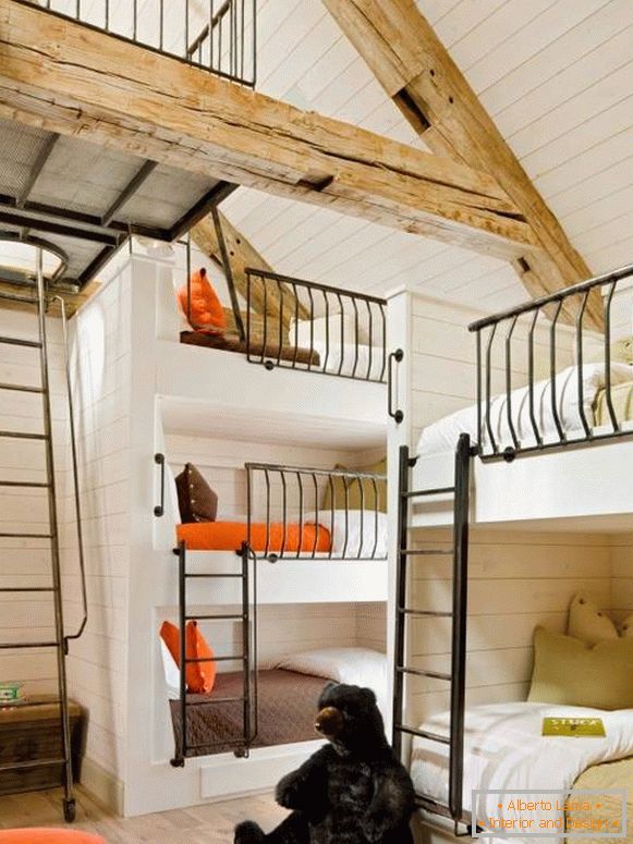Three-level bed in the attic