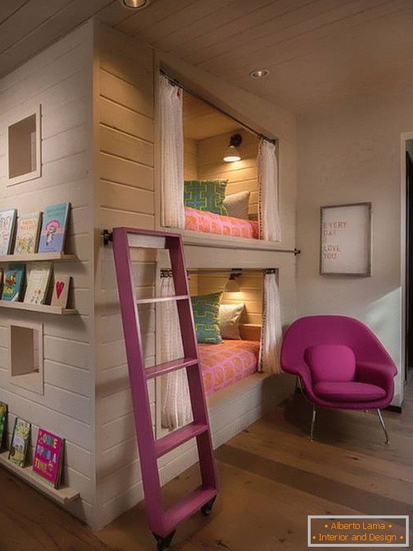 Bunk bed in the form of a house for girls