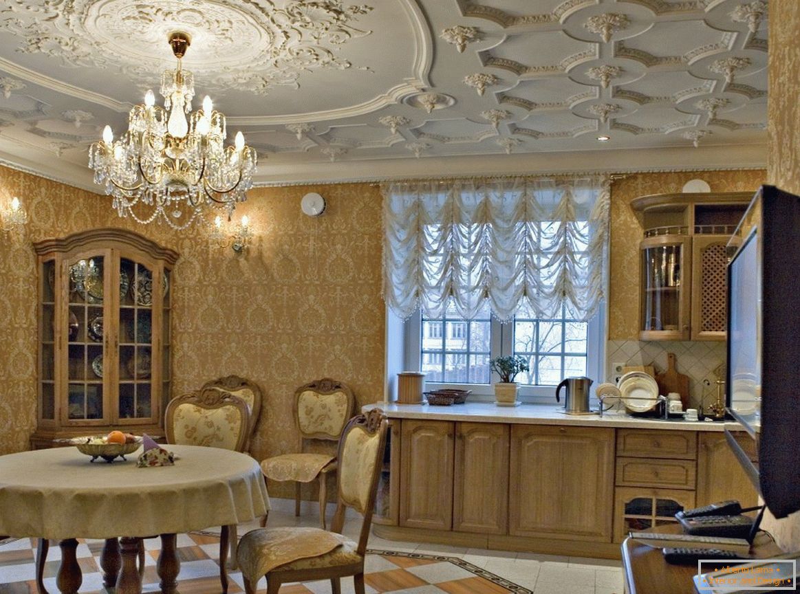 Stucco on the ceiling in the kitchen