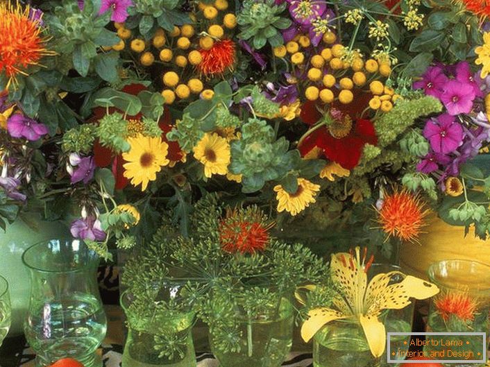 Composition of autumn flowers and vegetables