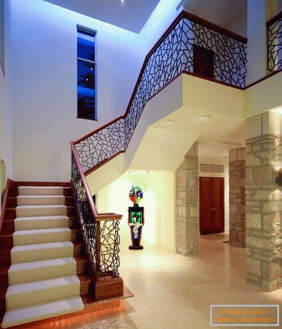 Modern wooden stairs to the second floor - photo hall