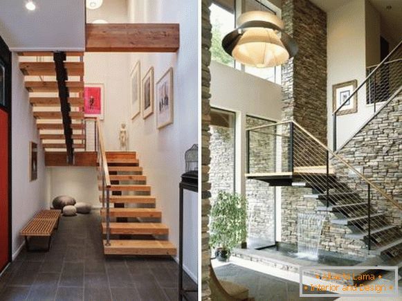 Metal stairs in the house - photo with wooden steps