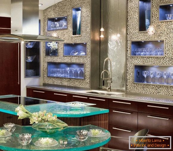 Magnificent kitchen with niches with lighting