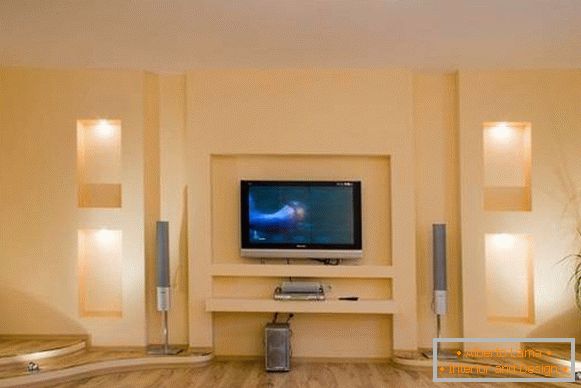Gypsum board niches in the design of the living room
