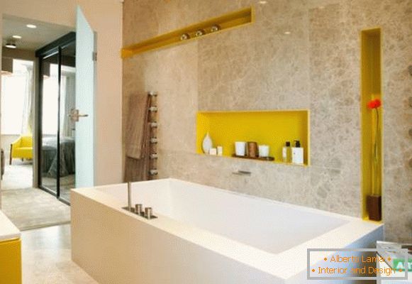 Bright niches for decor in the bathroom