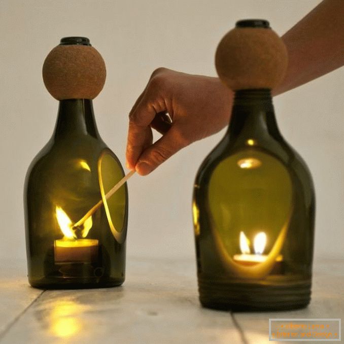 Candlesticks from wine bottles