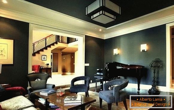 Imitation of stucco on the ceiling of black color - photo