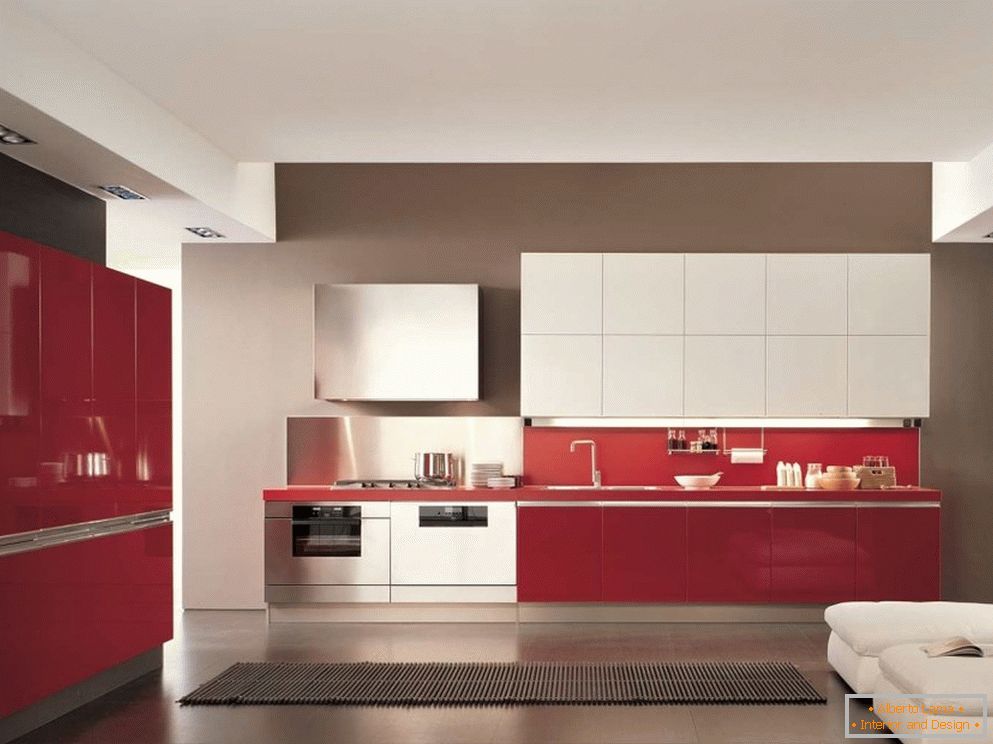 Red kitchen in minimalism style