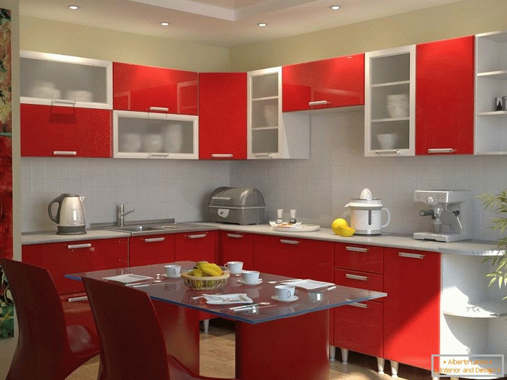 Kitchen furniture with a red facade