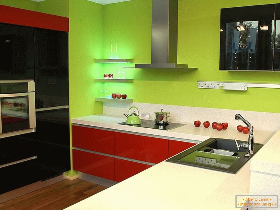 Red and green kitchen