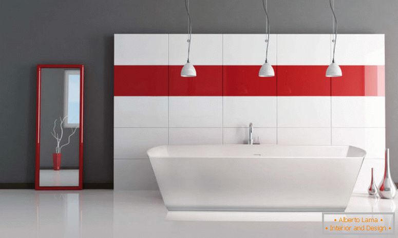 inspiration-bathroom-charming-triple-industrial-pendant-lights-over-freestanding-tub-as-well-as-red-stripes-wall-decal-as-decorate-in-grey-and-red-bathroom-decorating-ideas-enticing-red-bathroom-for