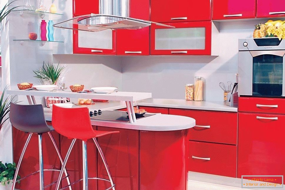 Red furniture in the kitchen