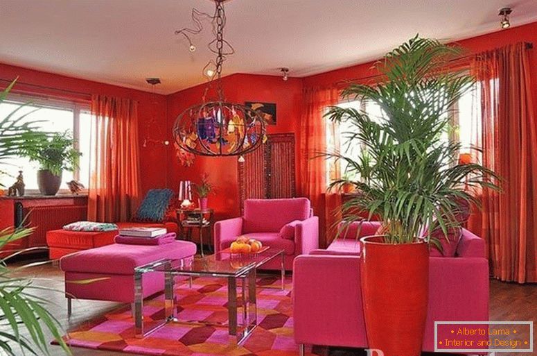 Pink furniture in the living room