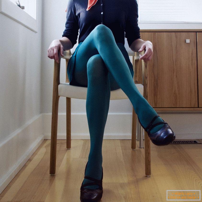 Lori Andrews self-portrait in green stockings