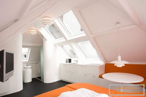 Creative interior of the apartment in orange color