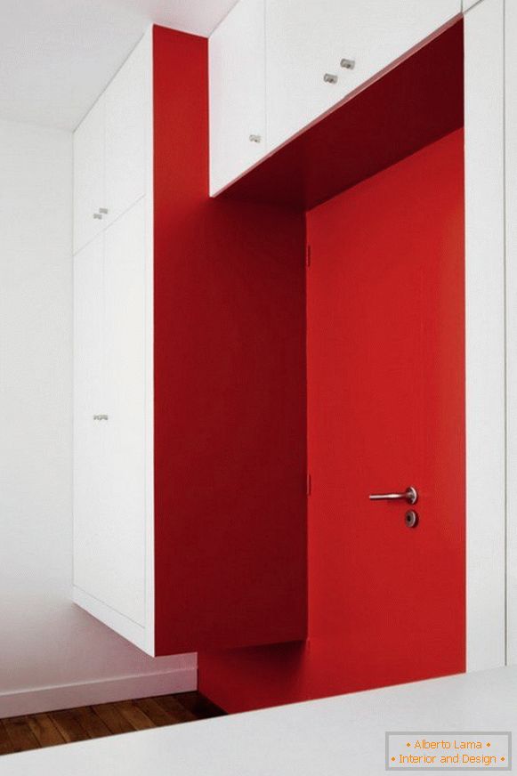 Creative interior of apartment in red color