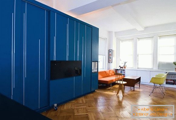 Creative interior of the apartment in blue