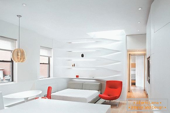 Creative interior of the apartment in white color